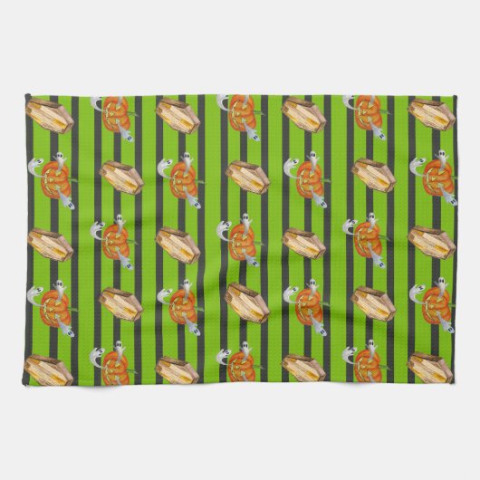 Gestreepte Halloween Theedoek (Horizontaal)