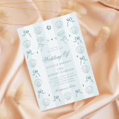 Gestreepte Hand Getrokken Kust Blauwe Bow Shell We Kaart