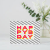 Gestreepte Happy Bday Typografie Briefkaart (Staand voorkant)