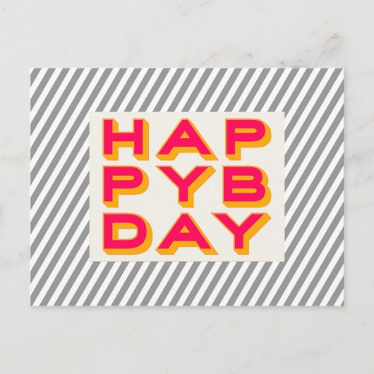 Gestreepte Happy Bday Typografie Briefkaart (Voorkant)