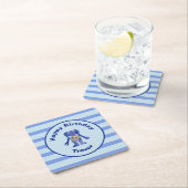 Gestreepte Happy Birthday Blue Gold Robot met naam Kartonnen Onderzetters (Insitu)