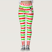 Gestreepte Happy Festive met Snowman en Snowflakes Leggings (Voorkant)