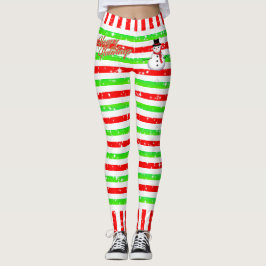 Gestreepte Happy Festive met Snowman en Snowflakes Leggings