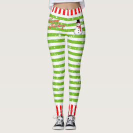 Gestreepte Happy Festive met Snowman en Snowflakes Leggings