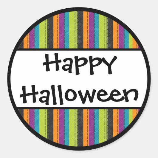 Gestreepte Happy Halloween Ronde Sticker (Voorkant)