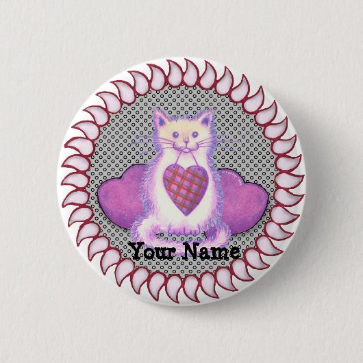Gestreepte Hart Kat speldenknop Ronde Button 5,7 Cm (Voorkant)