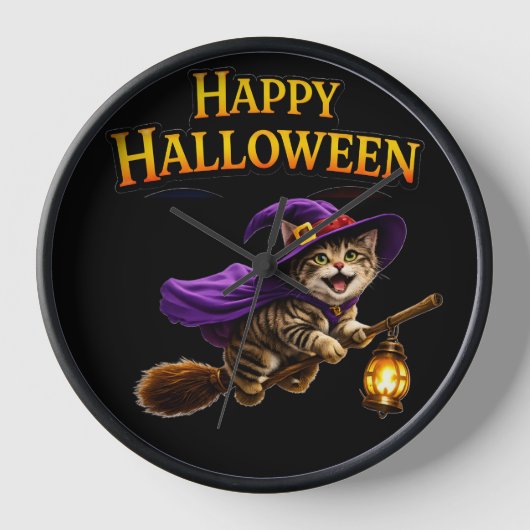Gestreepte heks kitten fijn Halloween speelse muur (Voorkant)