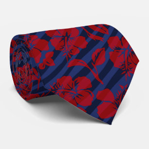 Gestreepte Hibiscus Hawaiian Necktie Stropdas