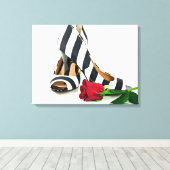gestreepte hoge hakken met rode roos canvas afdruk (Insitu (Houten vloer))