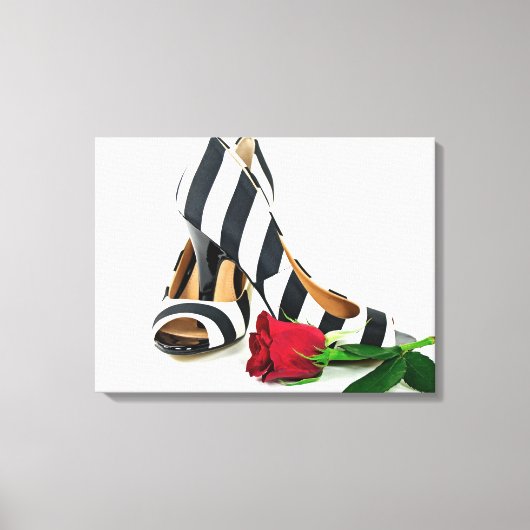 gestreepte hoge hakken met rode roos canvas afdruk (Voorkant)