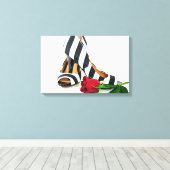 gestreepte hoge hakken met rode roos canvas afdruk (Insitu (Houten vloer))