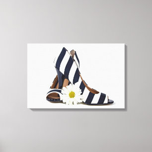 gestreepte hoge hakken met witte maaltijd canvas afdruk