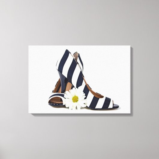gestreepte hoge hakken met witte madeliefje canvas afdruk (Voorkant)