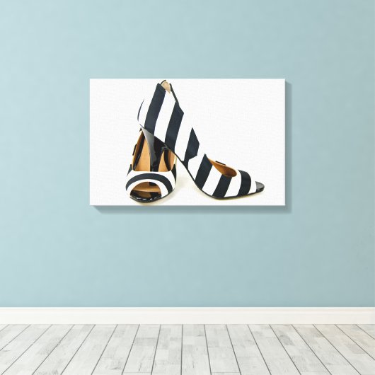 gestreepte hoge hakken op wit canvas afdruk (Insitu (Houten vloer))