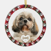 Gestreepte huisdierhond foto kerst Stewart tartan  Keramisch Ornament (Voorkant)