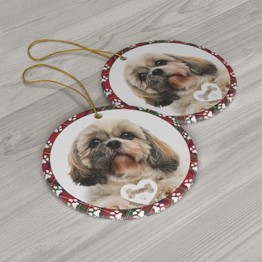 Gestreepte huisdierhond foto kerst Stewart tartan  Keramisch Ornament