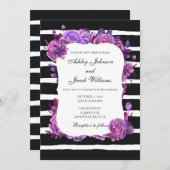 Gestreepte huwelijksuitnodiging modern. Paarse blo Kaart (Voorkant / Achterkant)