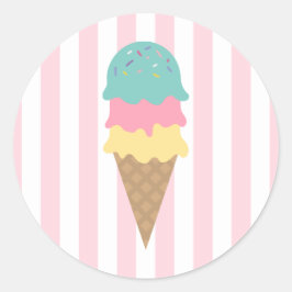 Gestreepte Ice Cream Kegel Ronde Sticker