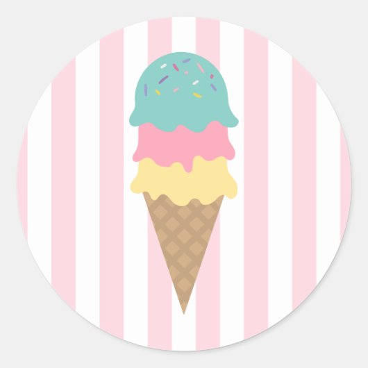 Gestreepte Ice Cream Kegel Ronde Sticker (Voorkant)