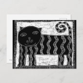 Gestreepte illustratie van een zwart-witte kat briefkaart (Voorkant / Achterkant)