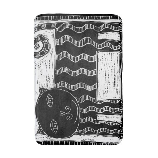 Gestreepte Illustratie van Zwart-Witte Kat Badmat (Voorkant Verticaal)