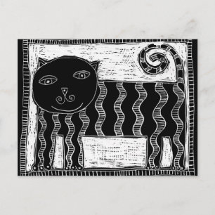 Gestreepte Illustratie van Zwarte en Witte Kat Briefkaart