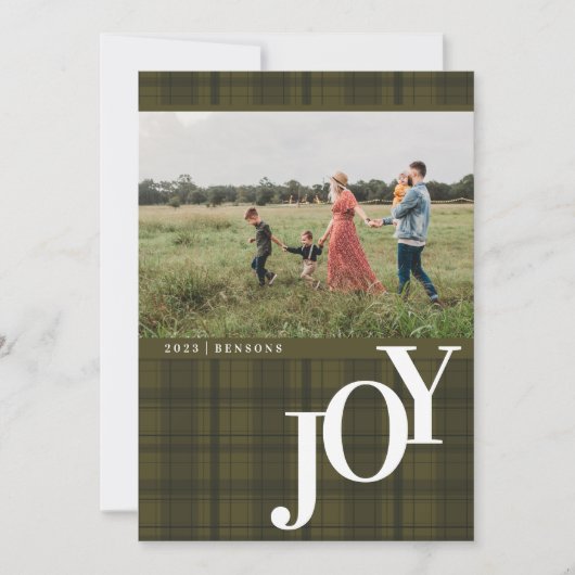 Gestreepte JOY groene kerstkaart (Voorkant)