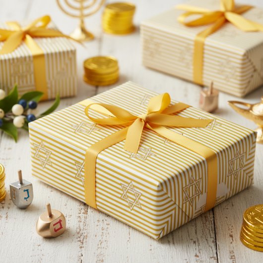 Gestreepte Kaarsvlam Geel Joodse Davidster Cadeaupapier