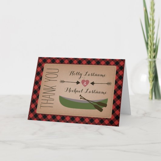 Gestreepte kano + hart met pijlen dankkaart voor b bedankkaart (Voorkant)