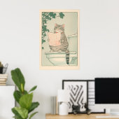 Gestreepte Kat Badkamer Print Grappige Japanse Uki (Thuiskantoor)