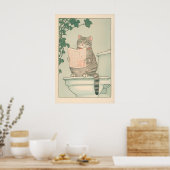 Gestreepte Kat Badkamer Print Grappige Japanse Uki (Keuken)