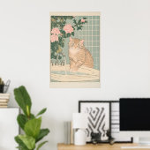 Gestreepte Kat Badkamer Print Ukiyo-e Japanse Muur (Thuiskantoor)