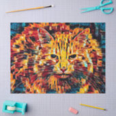 Gestreepte Kat Boho Geel Blauw Kleurig Hippie Kuns Tissuepapier (Craft)
