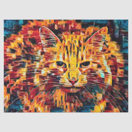 Gestreepte Kat Boho Geel Blauw Kleurig Hippie Kuns Tissuepapier (Voorkant)