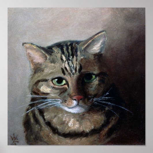Gestreepte kat geschilderd in olieverf, Louis Wain Poster (Voorkant)