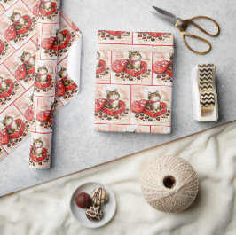 Gestreepte kat in een Valentijnshartdoos met snoep Cadeaupapier