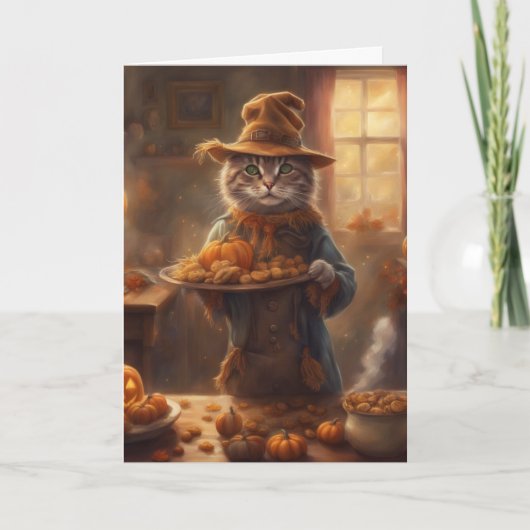 Gestreepte kat in een vogelverschrikker kostuum Ha Kaart (Voorkant)