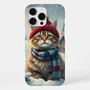 Gestreepte kat in nette winterkleding en hoed iPhone 16 pro max hoesje