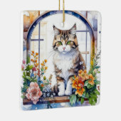 Gestreepte kat in venster van bloemen gepersonalis keramisch ornament (Rechts)