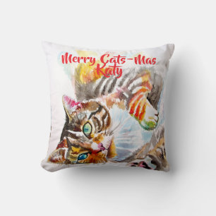 Gestreepte Kat Katten Kerstmis Katten-Mus Meisjes Kussen