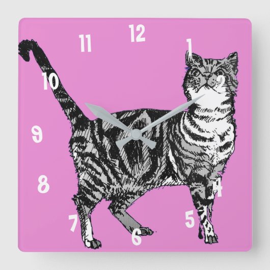 Gestreepte Kat Katten Kunst Dier Kinderen Heet Roz Vierkante Klok (Voorkant)