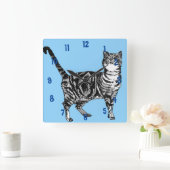 Gestreepte Kat Katten Kunst Dier Kinderen Lichtbla Vierkante Klok (Huis)