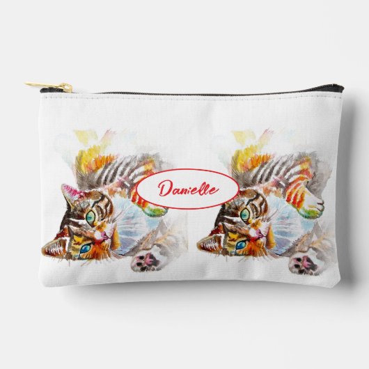 Gestreepte Kat Katten Schattig Aquarel Schilderen Etui (Voorkant)