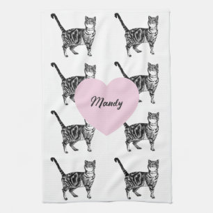 Gestreepte Kat Katten Theedoek Vrouwenaam Roze Har