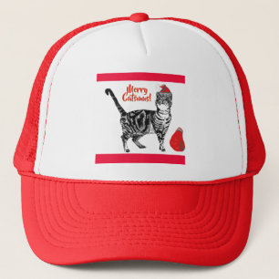 Gestreepte Kat Kerstmis Catsmus Rood Grappige Katt Trucker Pet