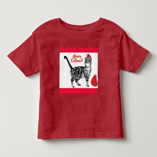 Gestreepte Kat Kerstmis Kattenmuziek Rode Grappige Kinder Shirts (Voorkant)