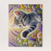 Gestreepte Kat Met Bloemen Legpuzzel (Verticaal)