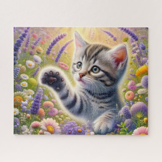 Gestreepte Kat Met Bloemen Legpuzzel (Horizontaal)
