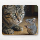 Gestreepte Kat Met Dappere Muis Muismat (Voorkant)