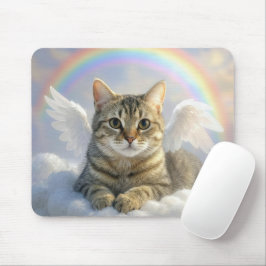 Gestreepte Kat Met Engelvleugels en Regenboog Muismat